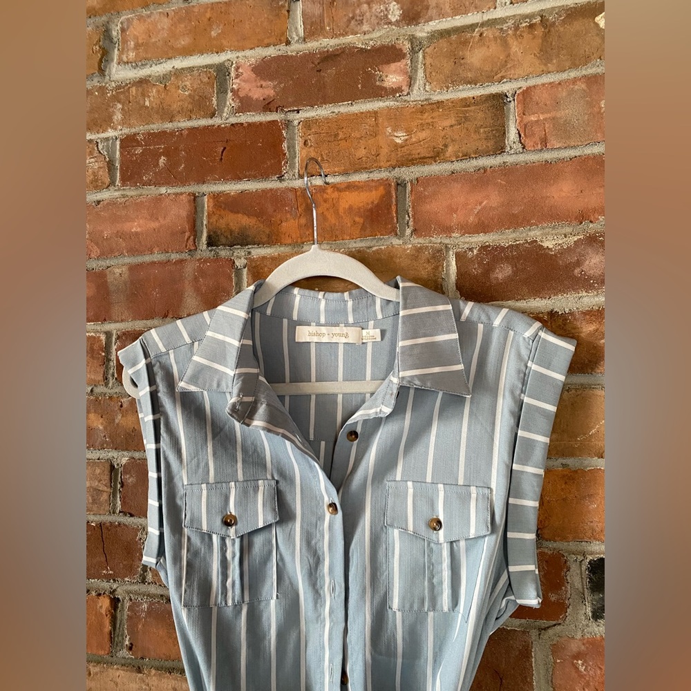 BISHOP + YOUNG striped button front dress light blue/white size medium - Picture 4 of 7